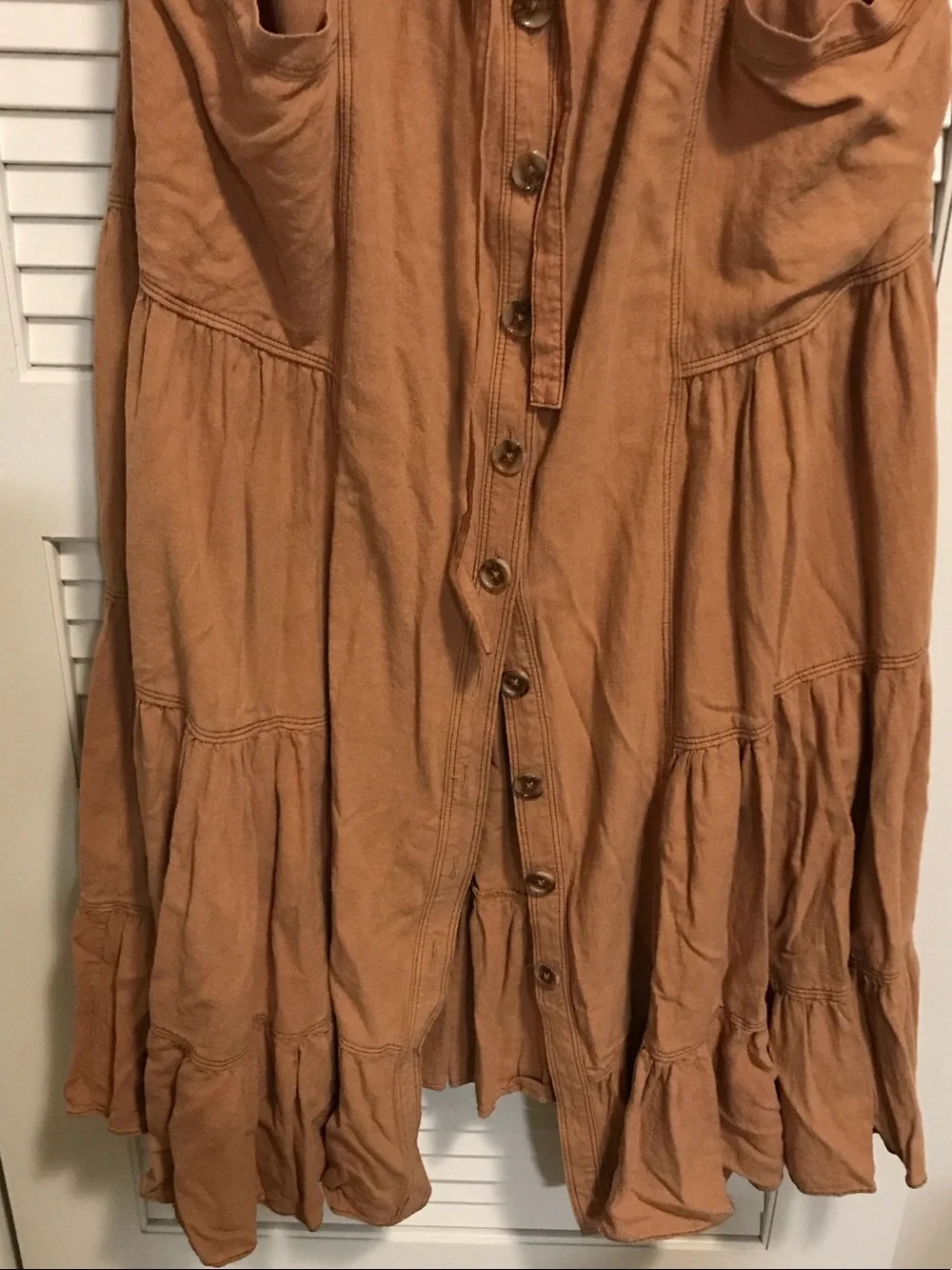 NWT Free People Caramel Button-Front Maxi Jumper Dress w Pockets -Lg
